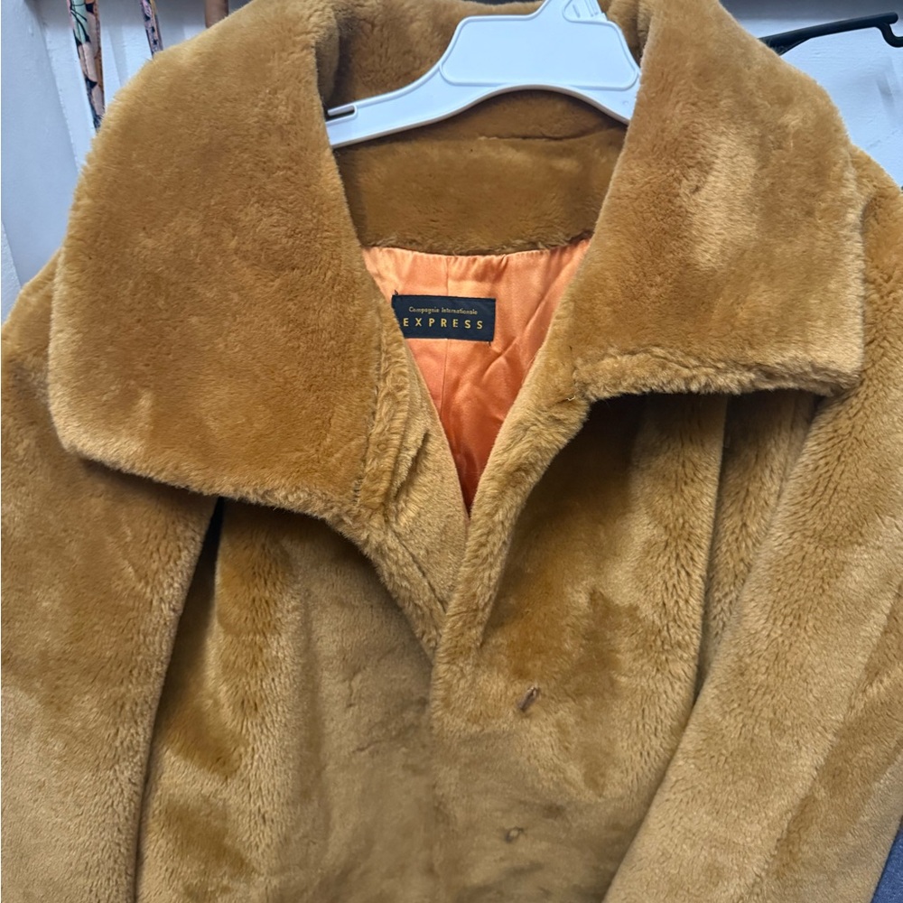 Vintage Y2K Express Faux Fur Coat Brown Oversized XL 2XL